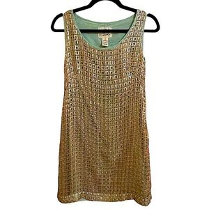 Anthropologie Tabitha Golden Panes Grid Sequin Shift Dress Size 0 Swiftie